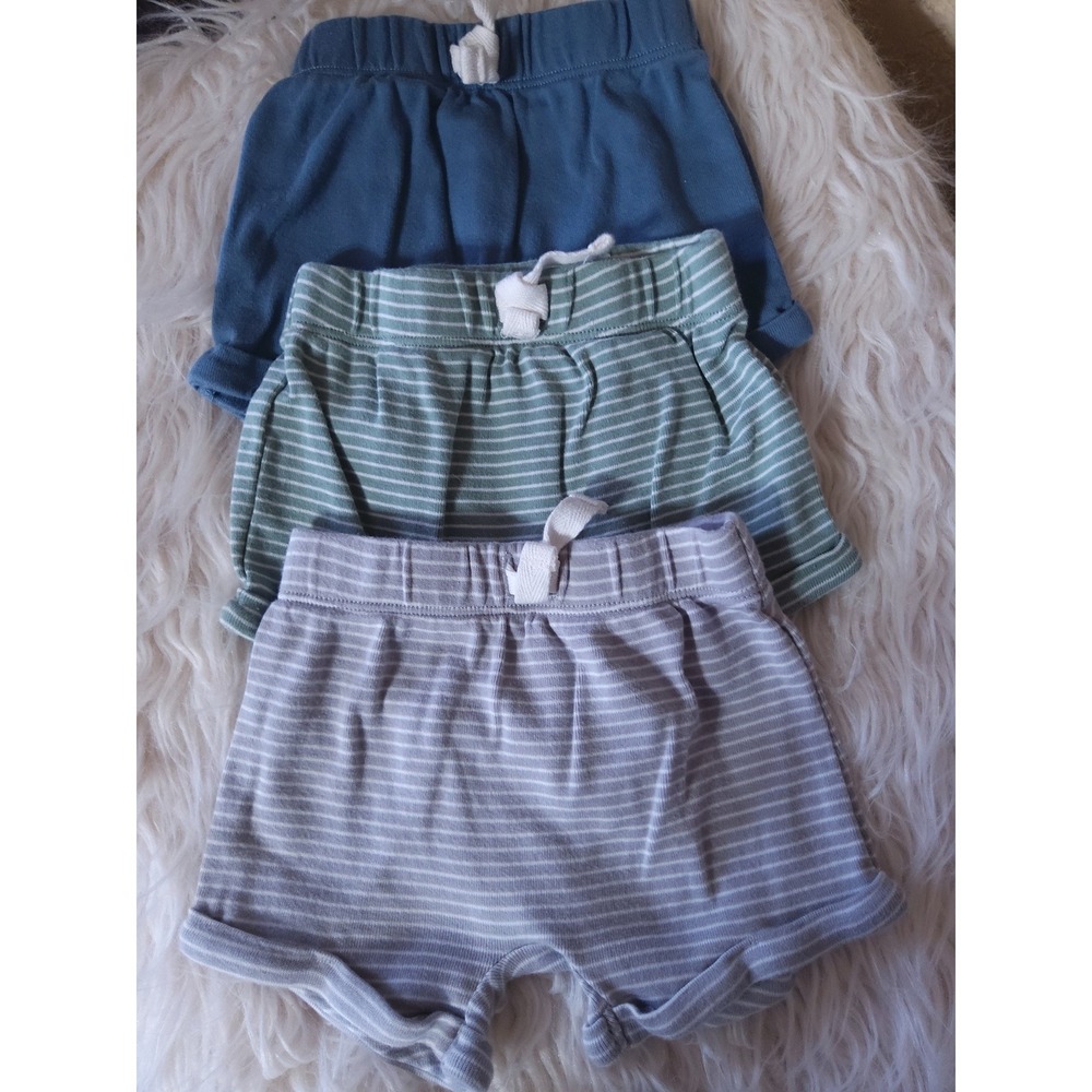 Carters Child of Mine Baby Shorts Bundle 3 Pack Blue Green Grey 0-3M